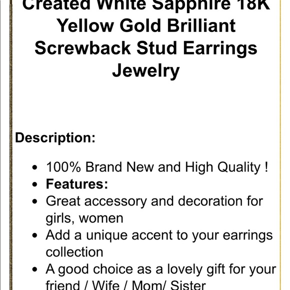 White sapphire screw back stud earrings new - Picture 5 of 5